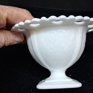 Vintage Indiana Glass Co. Milk Glass Lorraine Open Laced Edge Compote Candy Dish
